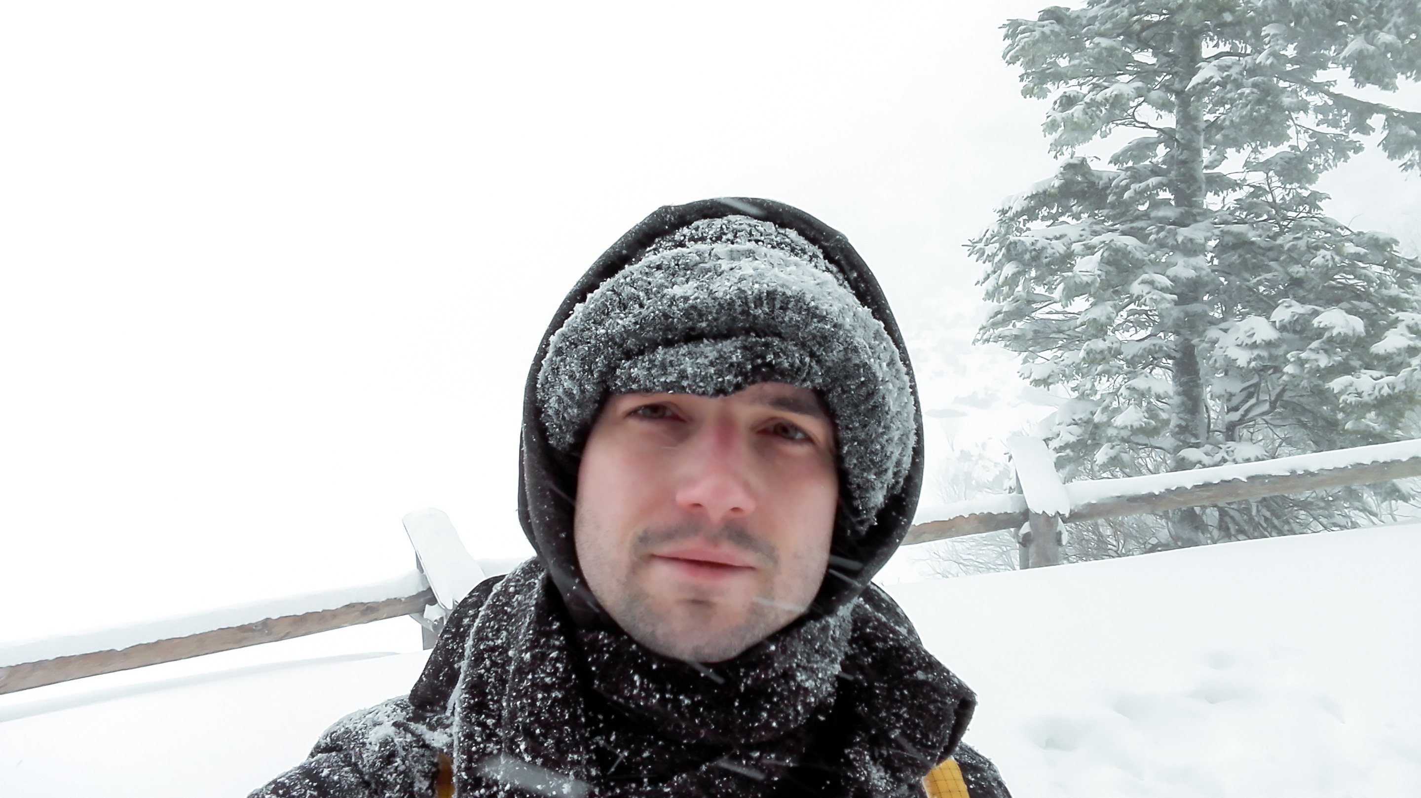 Selfie at Morskie Oko during a blizzard in Tatra Mountains, Poland