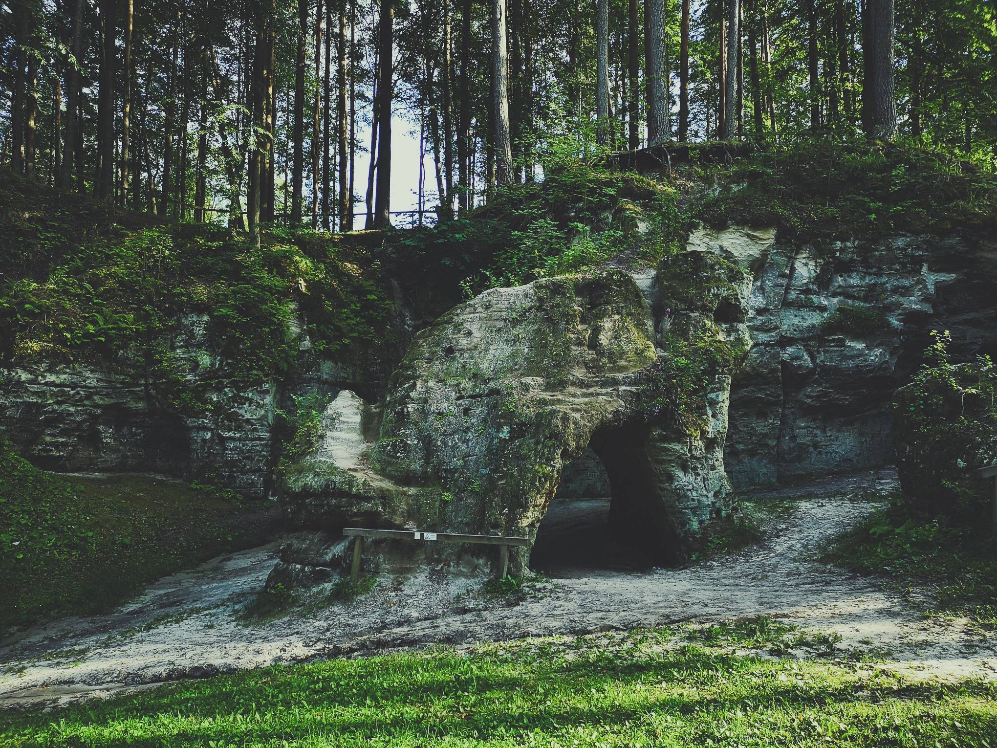 Liela Ellite Cave from afar in Liepa, Gauja National Park during a sunset