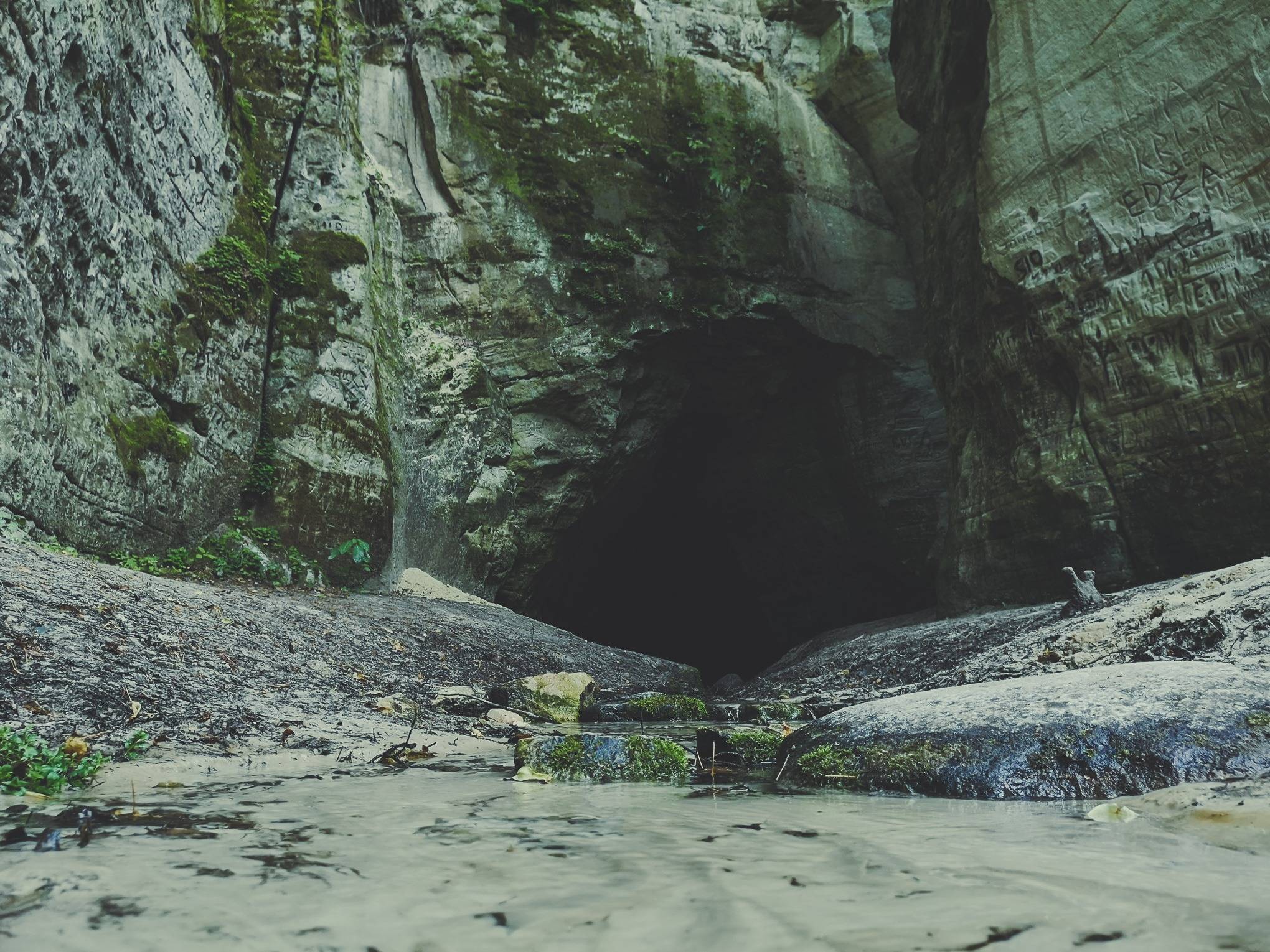 Liela Ellite Cave in Liepa, Gauja National Park during a sunset
