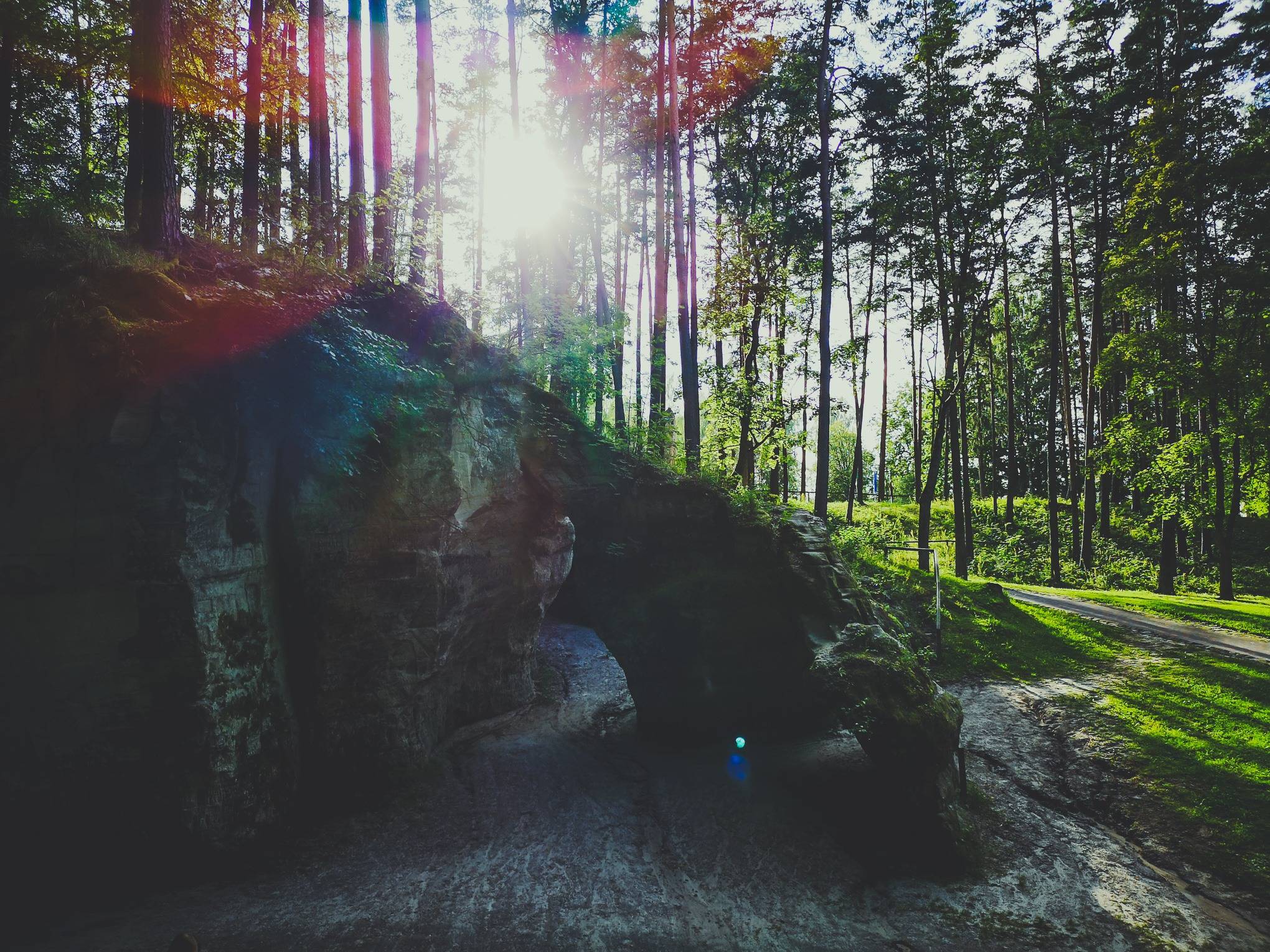 Liela Ellite Cave in gauja National Park during a sunset