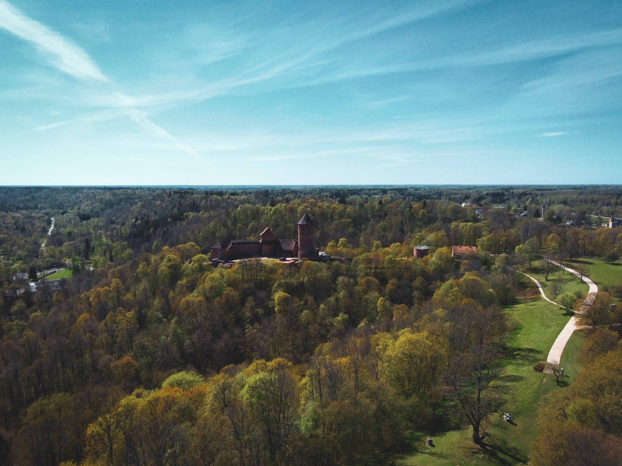 Turaida Castle from Drone in Gauja National Park, Latvia