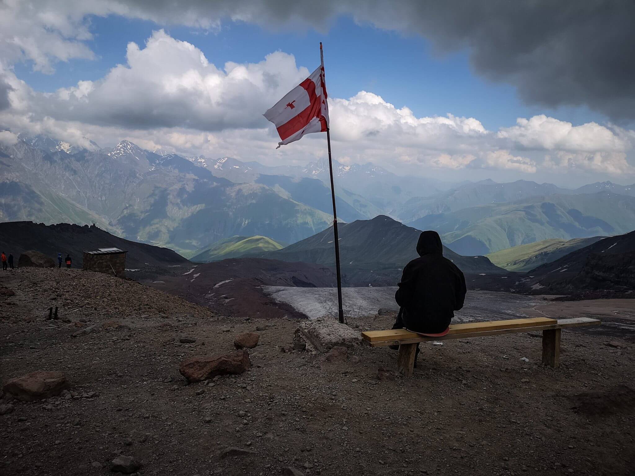 georgian flag looking-greater caucasus mountains
