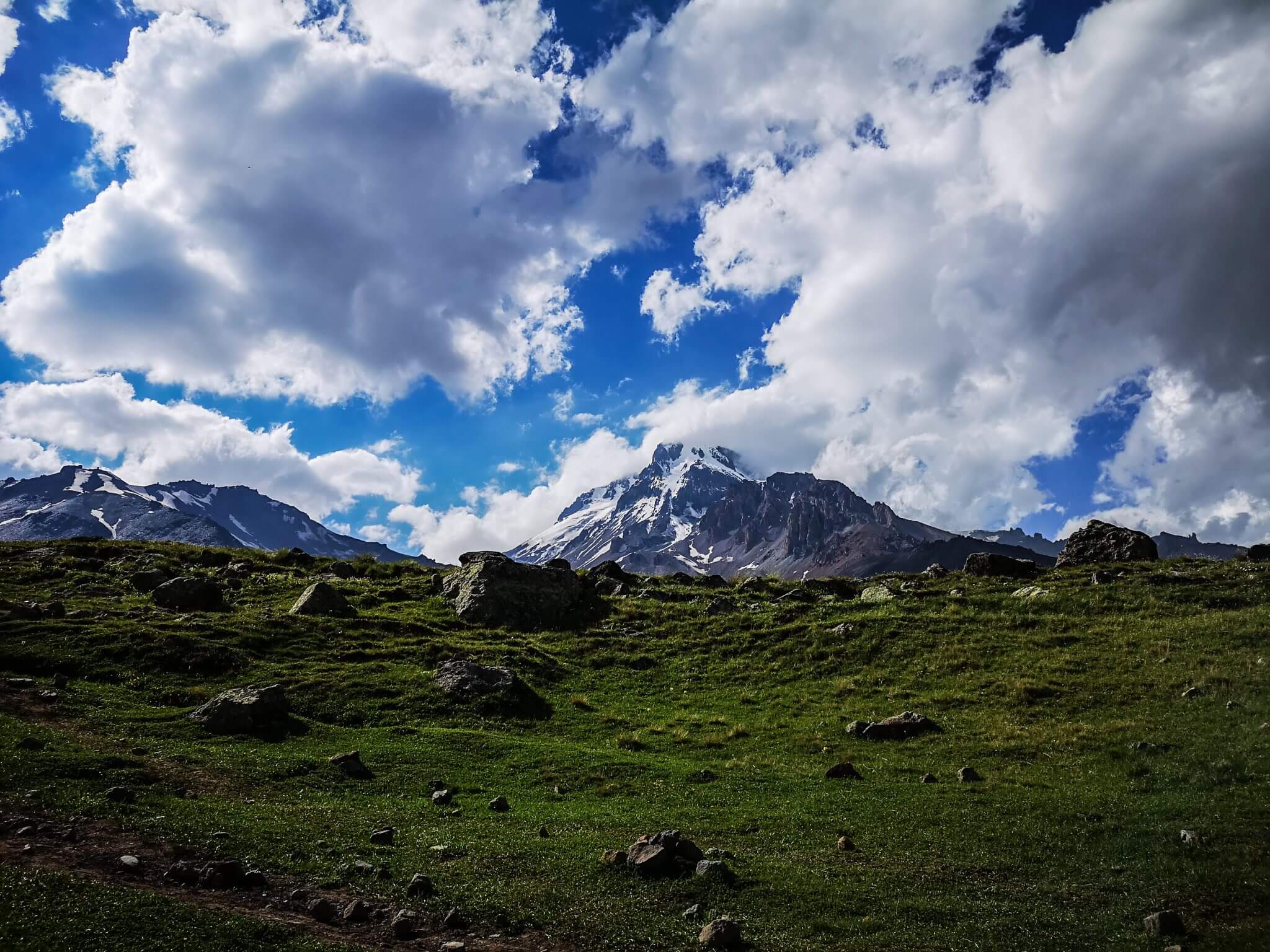 meadow with mount kazbek