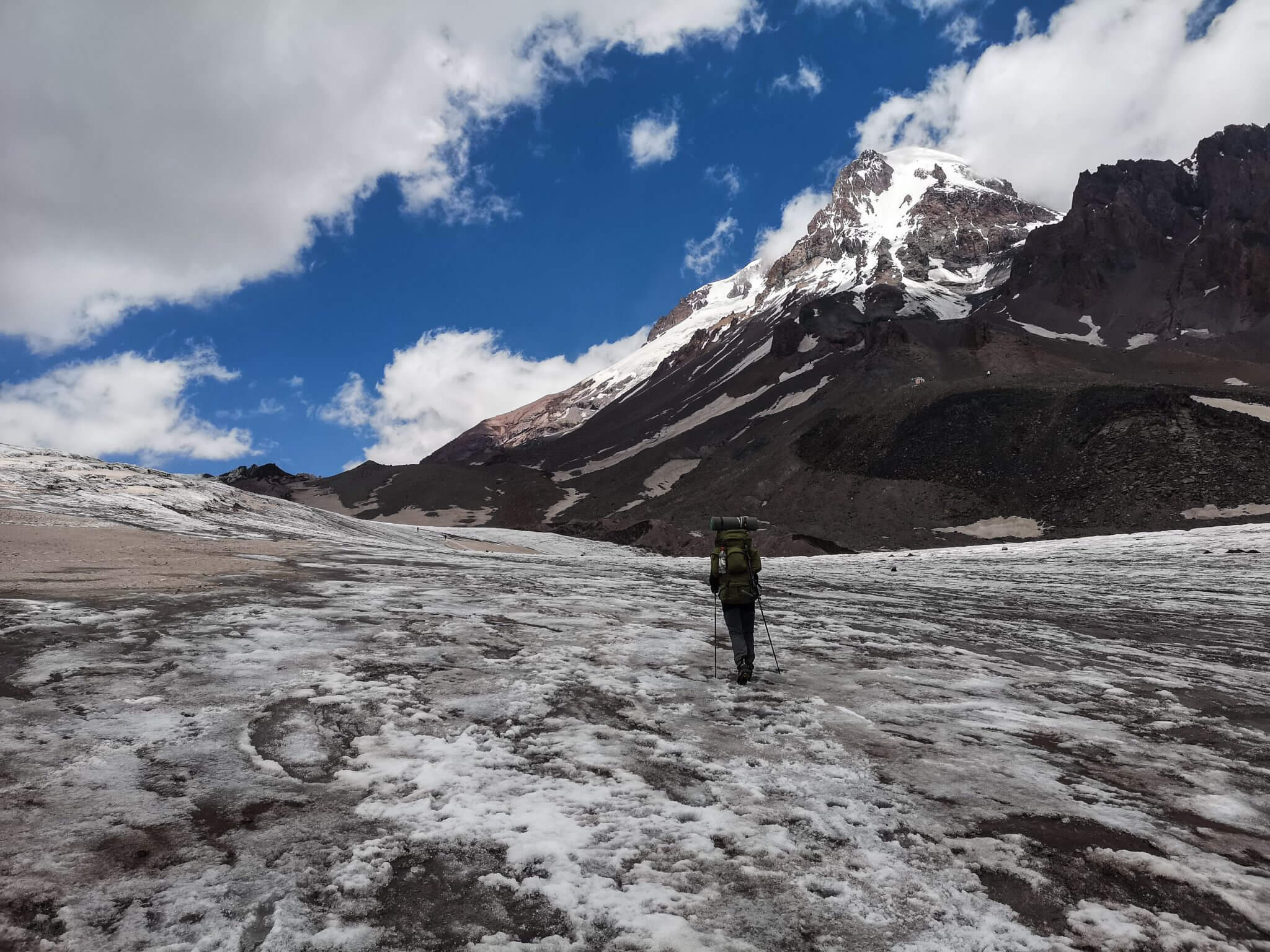 mount kazbek climber gergeti glacier