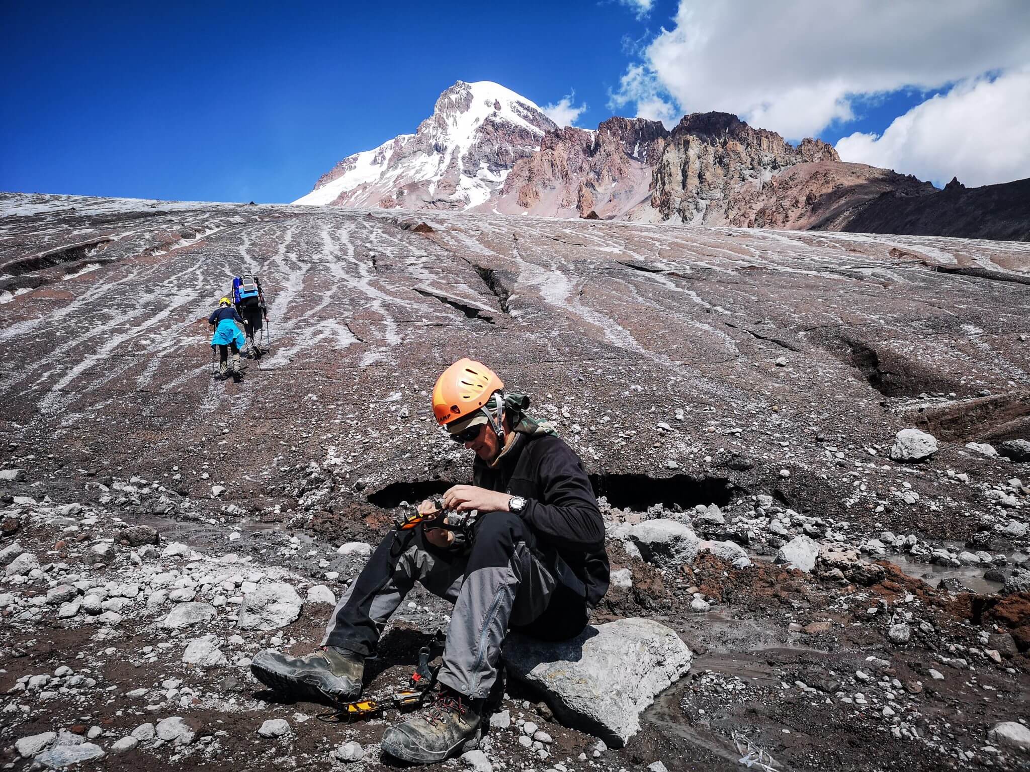 mount kazbek gergeti glacier climber crampons