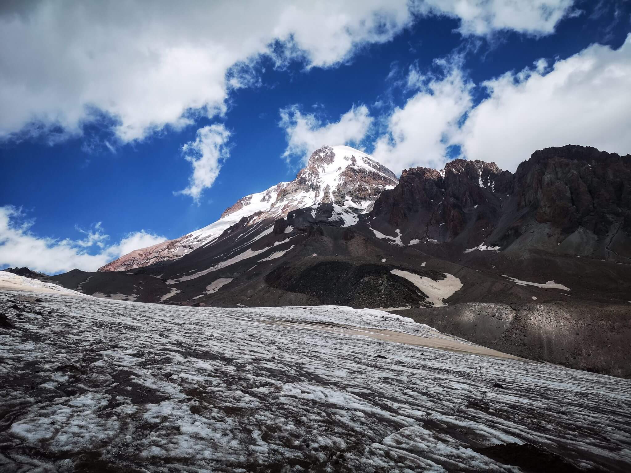 mount kazbek gergeti glacier clouds