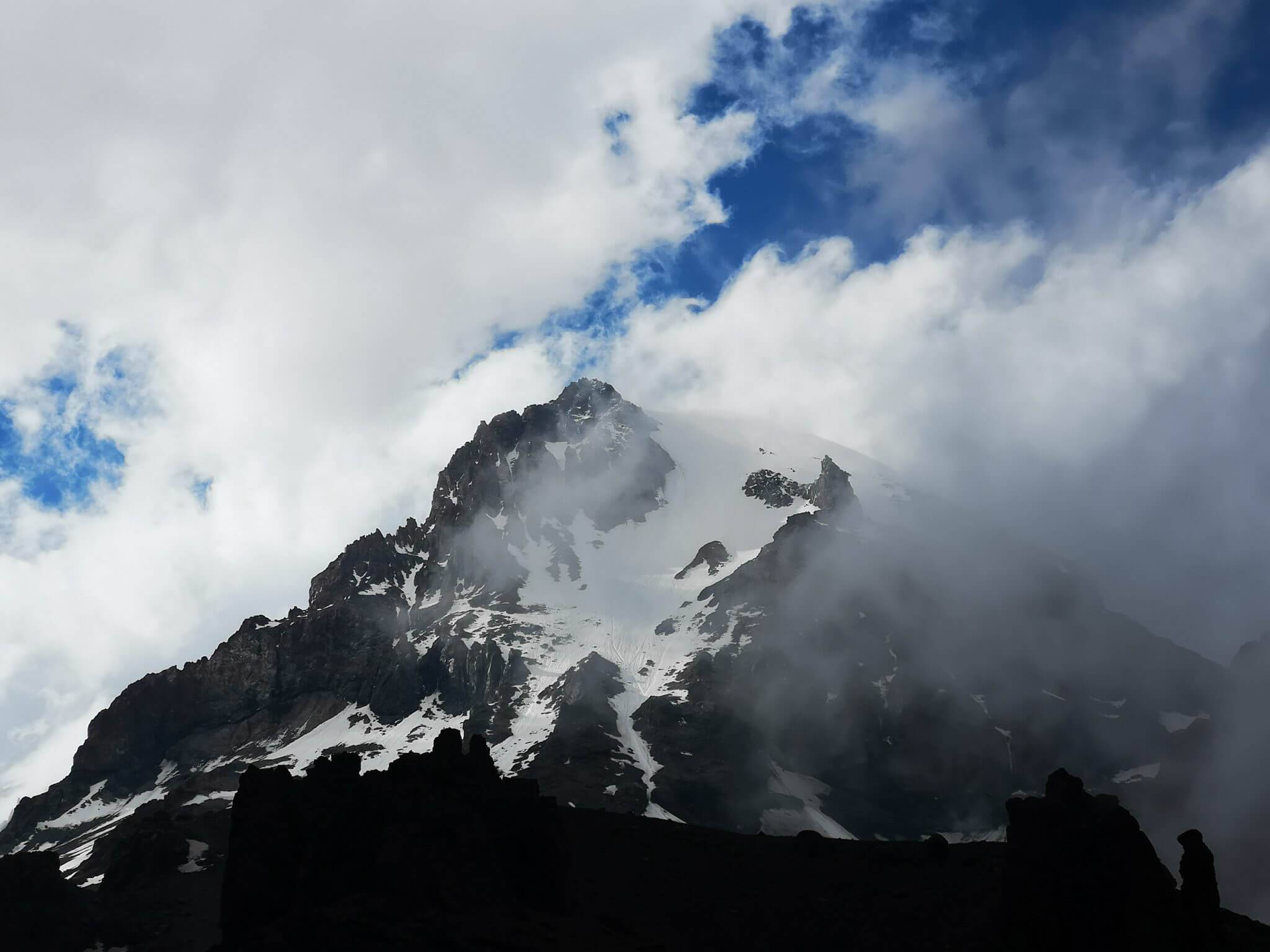 mount kazbek in clouds