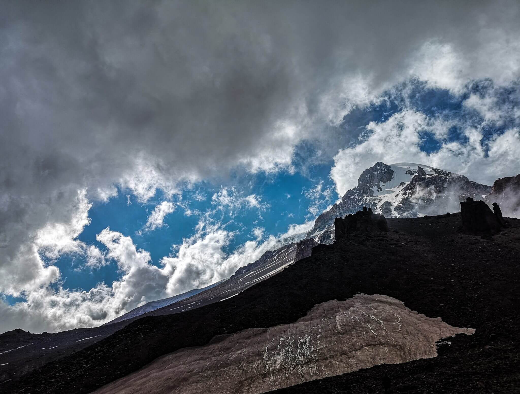 mount kazbek surrounded by clouds