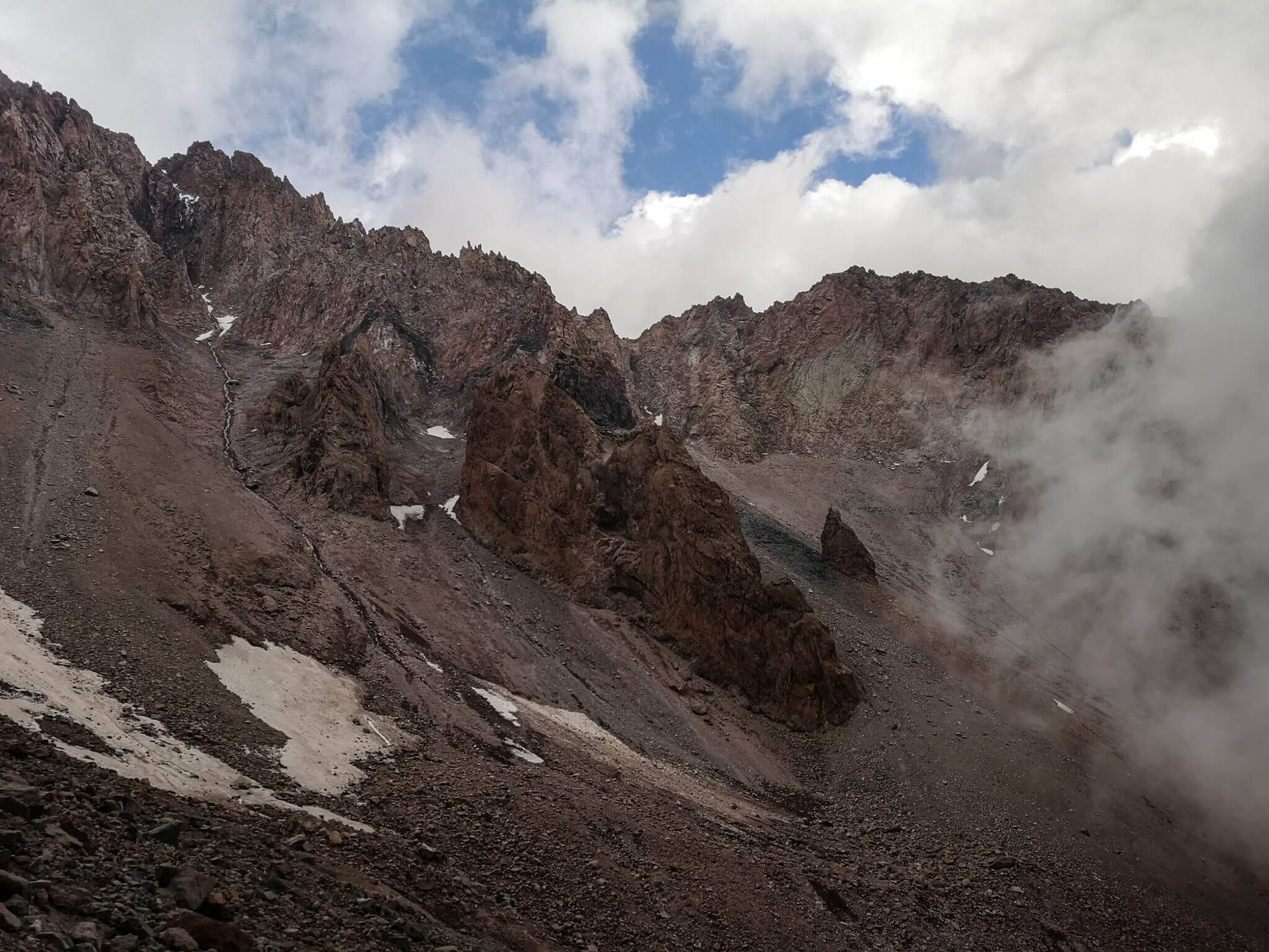 mountains clouds snow