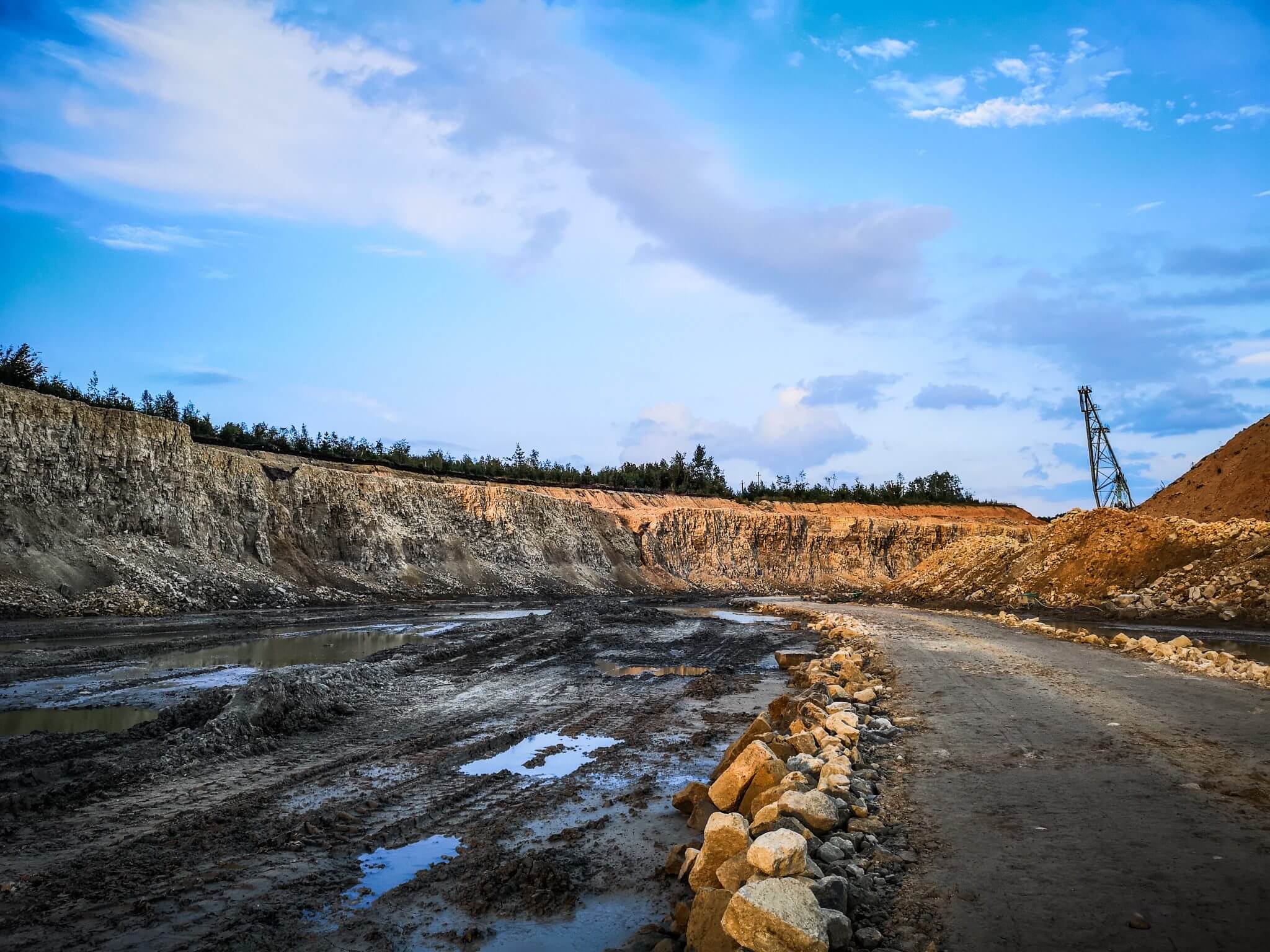 road at working limestone pit