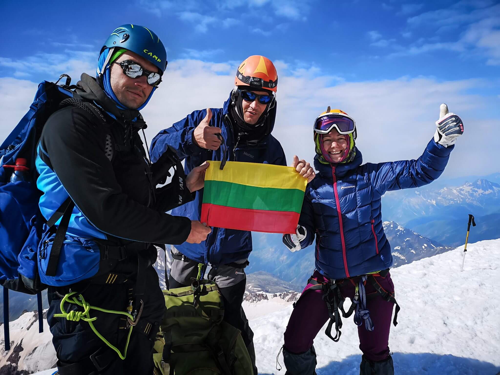 lithuanian mountain climbers on mount kazbek peak
