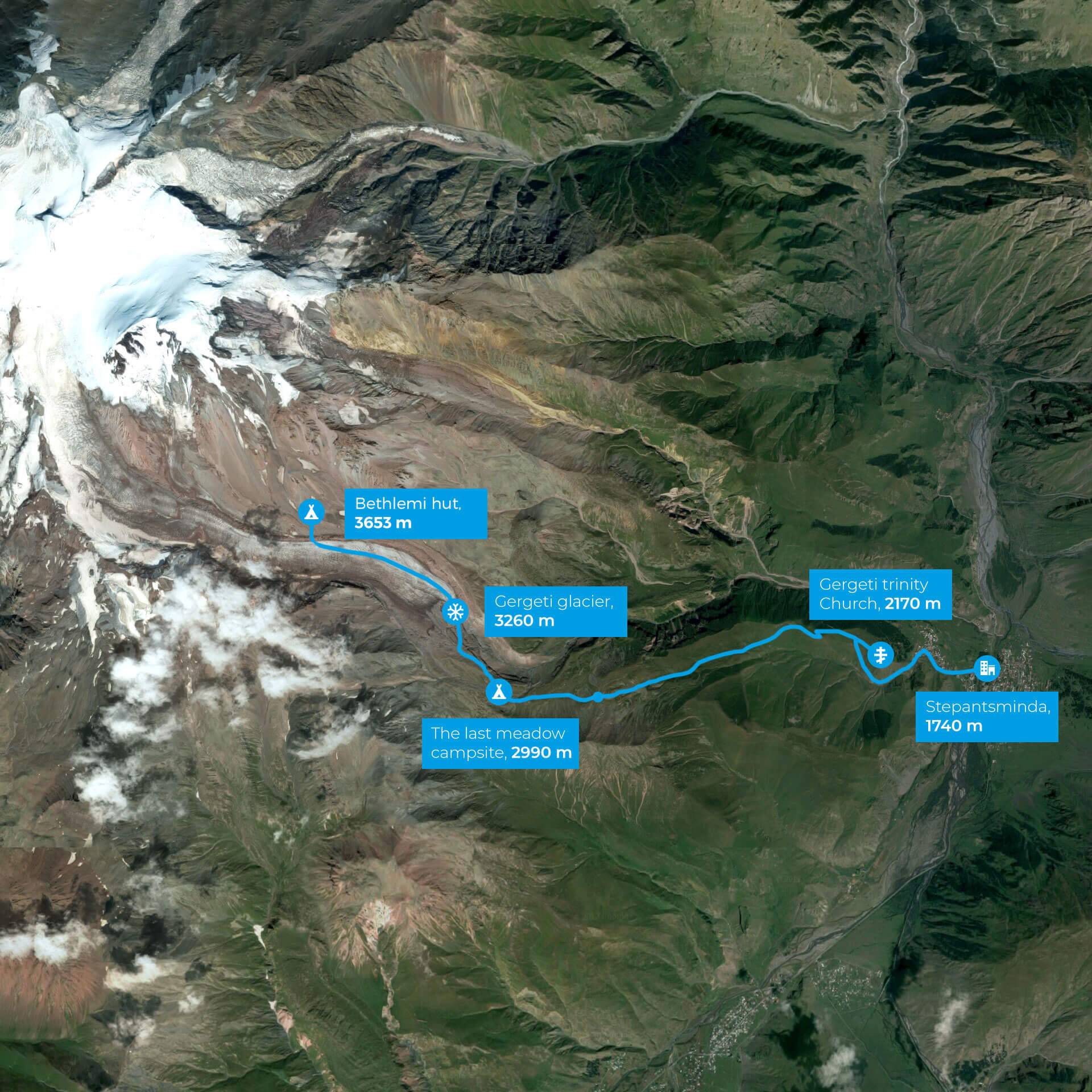 Trekking MountKazbek day 6 map