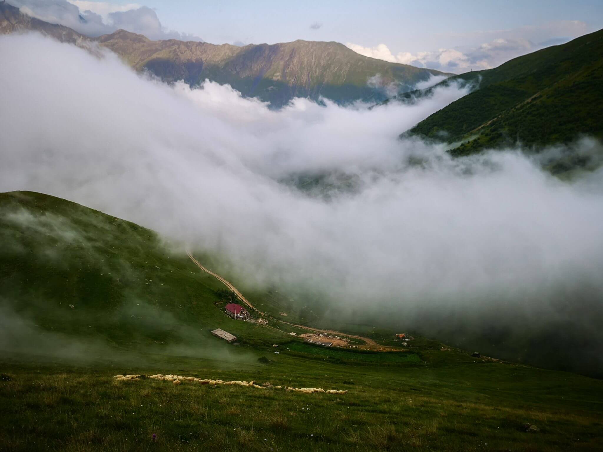 farm mountains covered by clouds