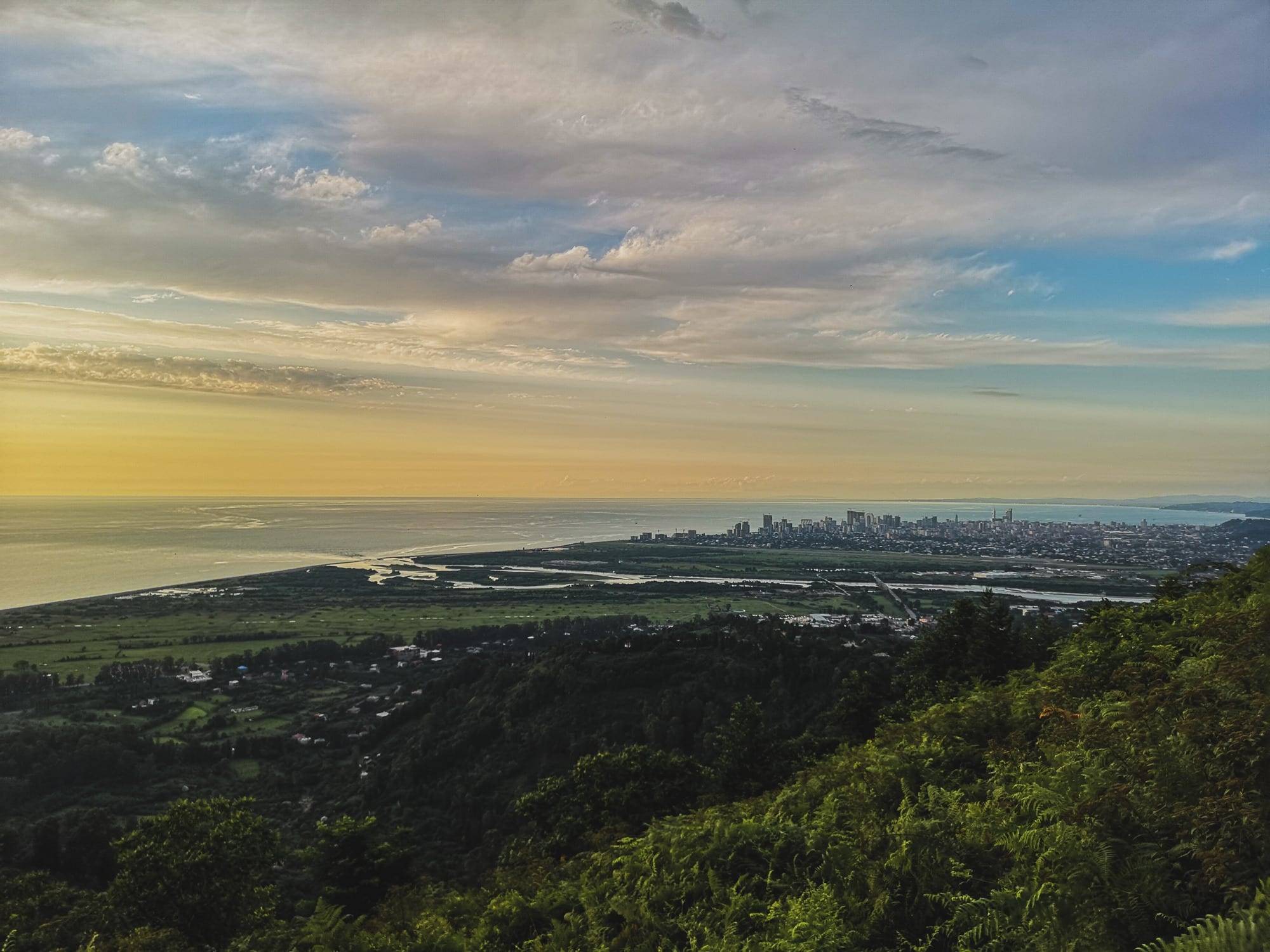 Mejinistskali River and Batumi panorama by the Black Sea, Georgia