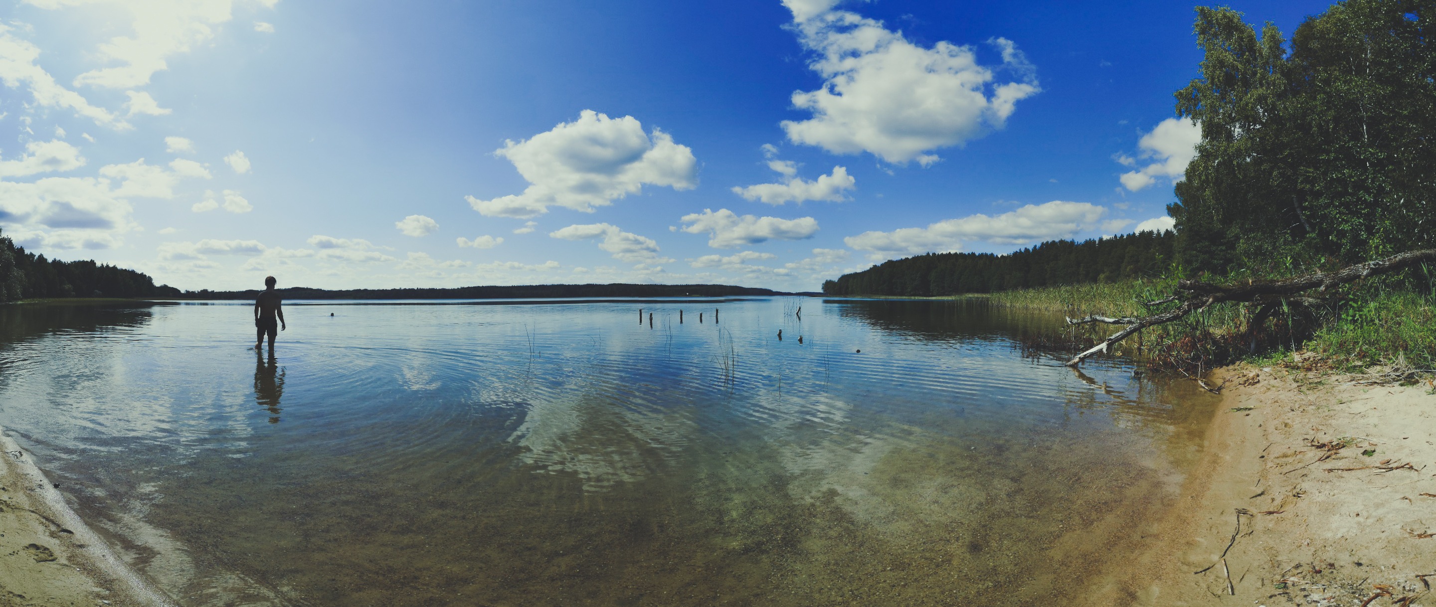Going for a swim in White Lakajai Lake in Labanoras Regional Park, Lithuania