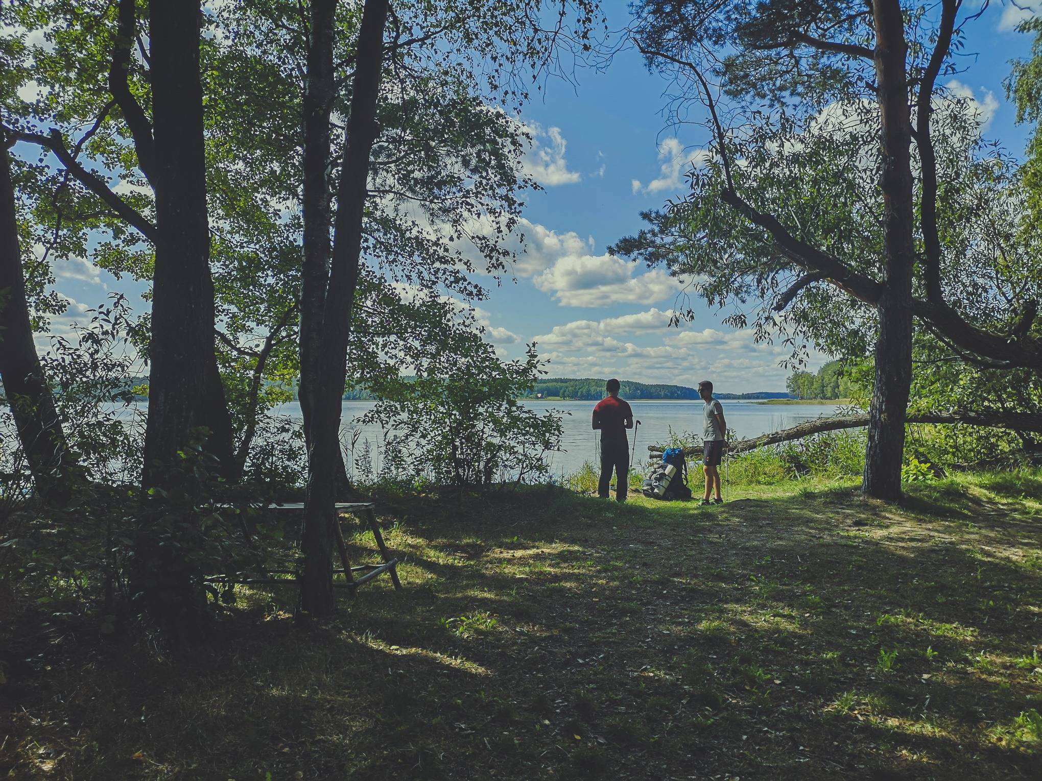Taking on a trail near White Lakajai lake in Labanoras regional park, Lithuania