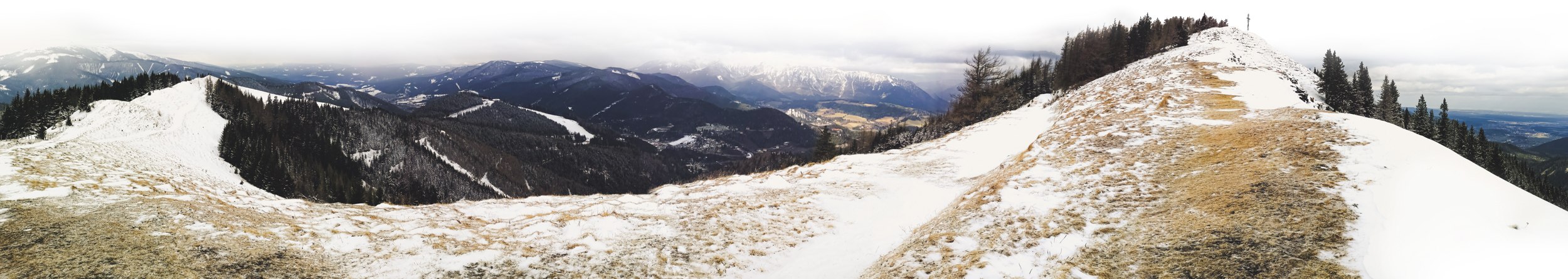 Hiking from Erzkogel and Sonnwendstein to Zauberberg Semmering in winter, Lower Austria