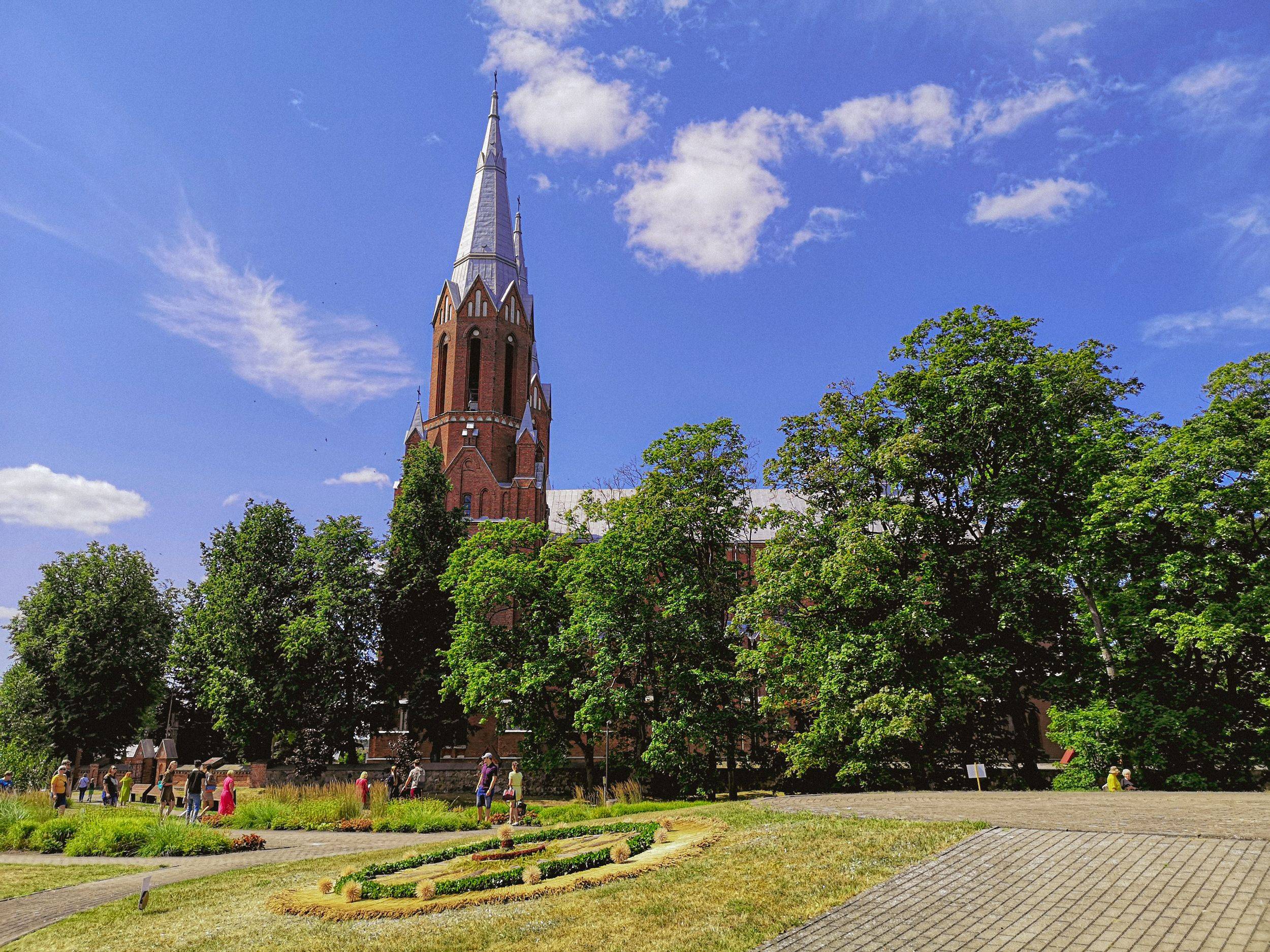Anykščiai Church and ethno carpets, Lithuania