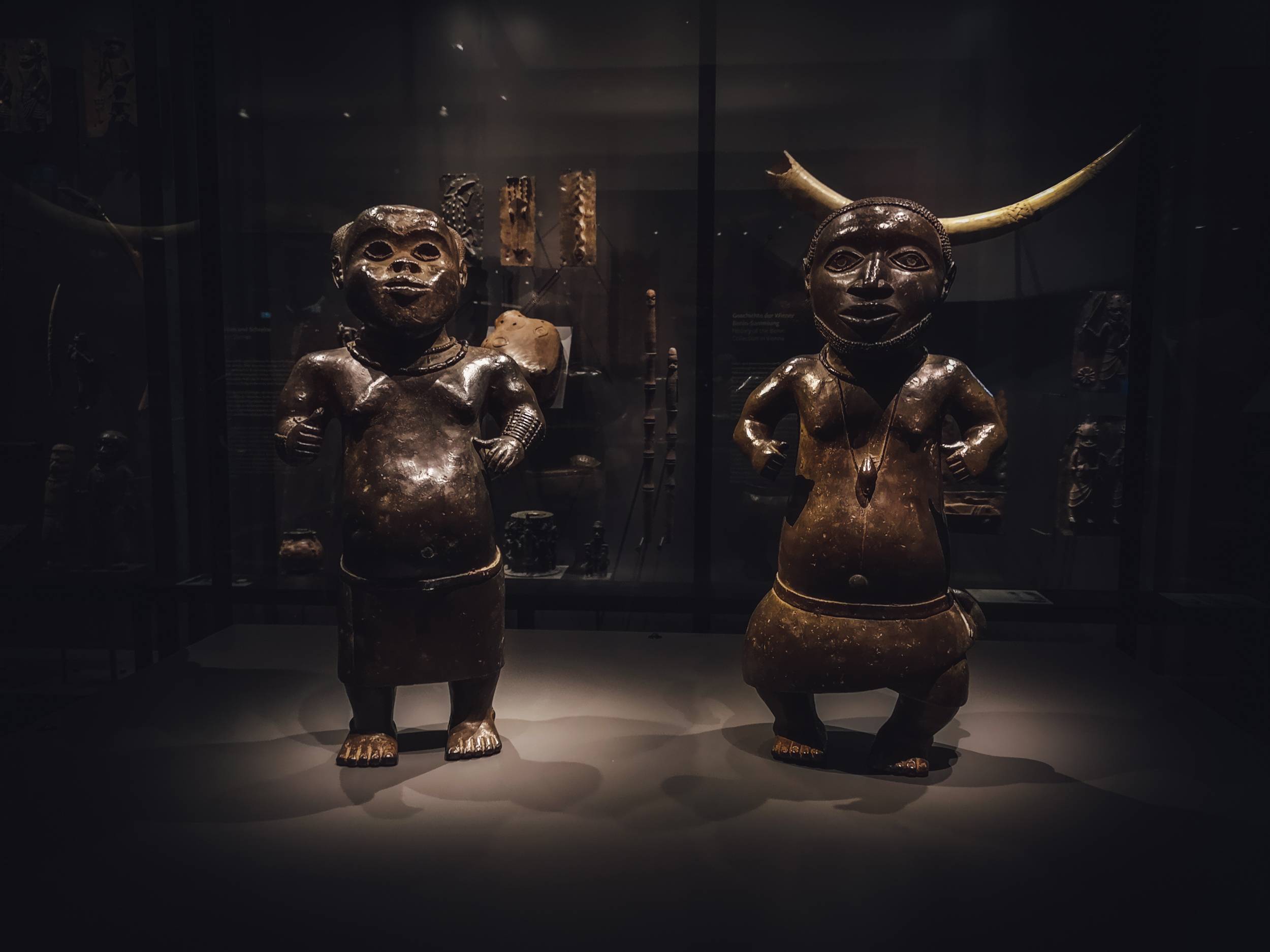 Two court dwarfs of BeninKingdom in Weltmuseum Wien, Austria