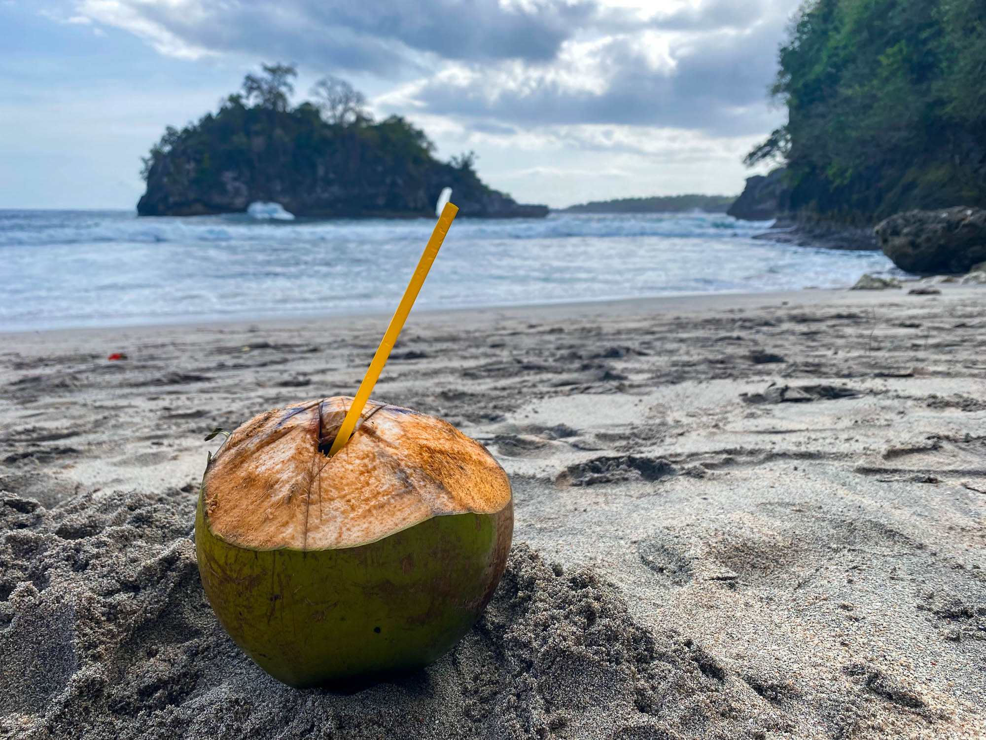 Fresh coconut juice in Crystal Beach, Nusa Penida, Bali