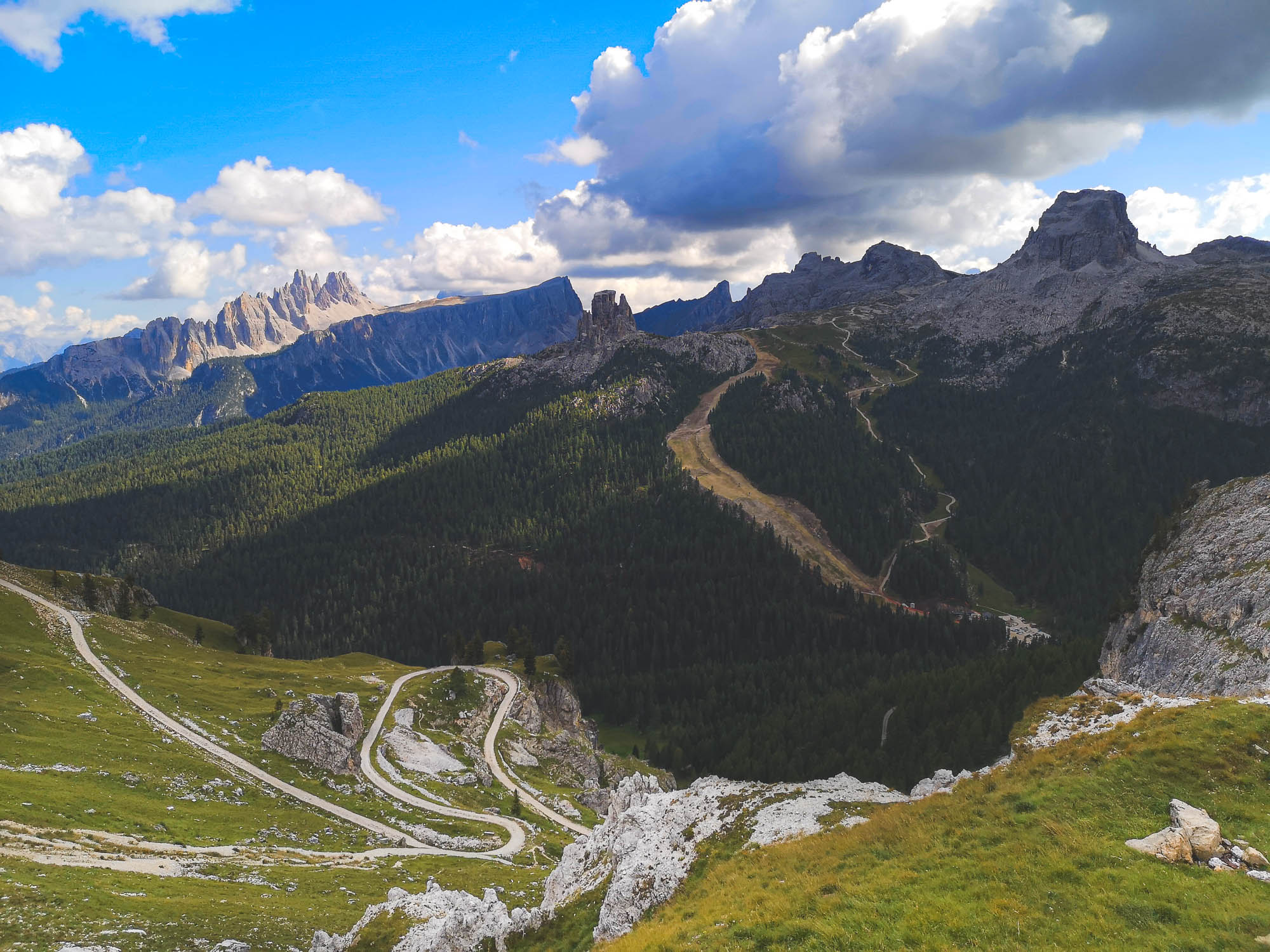 Cinque Torri from afar in Alta Via 1, Dolomites, Italy