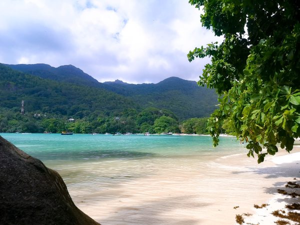 Port Launay from southern end of the beach in Mahe, Seychelles