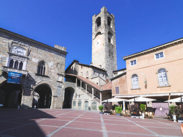 Campanone tower in Piazza Vecchia, Bergamo, Italy